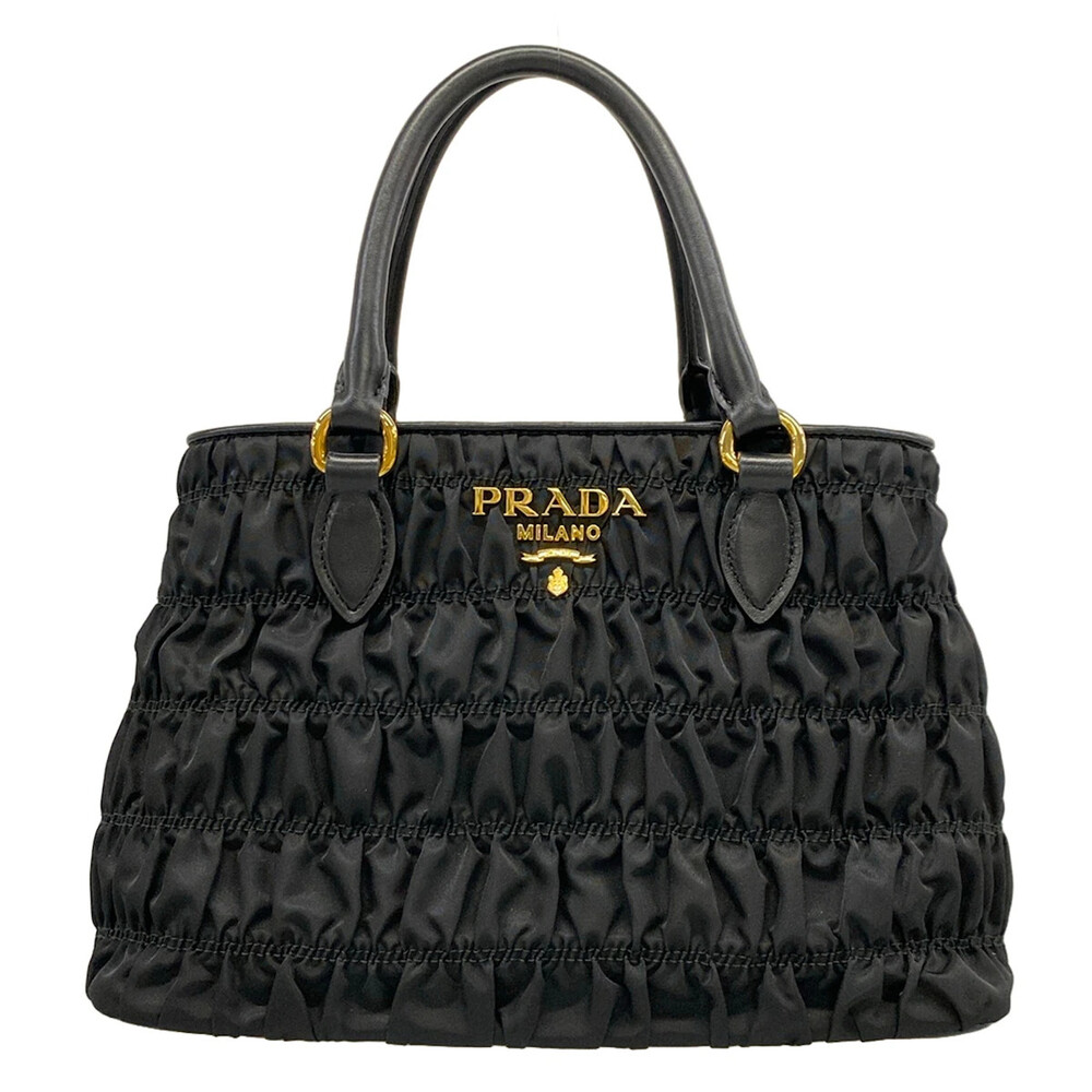 Prada Gathered Bag Black Nylon Leather #352909P16B